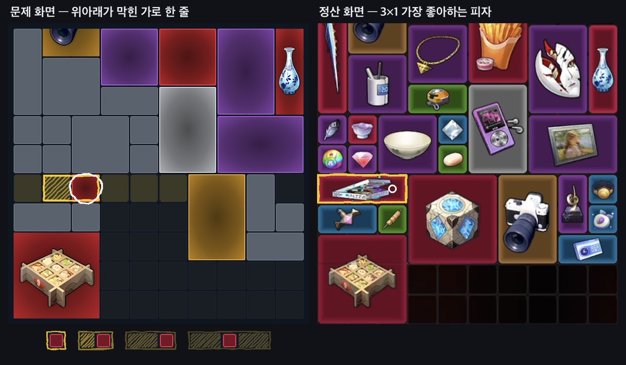 위아래가 막힌 가로 한 줄의 레드 칸 — 호토리 · 3라 · 고급 범용. 정답 3×1